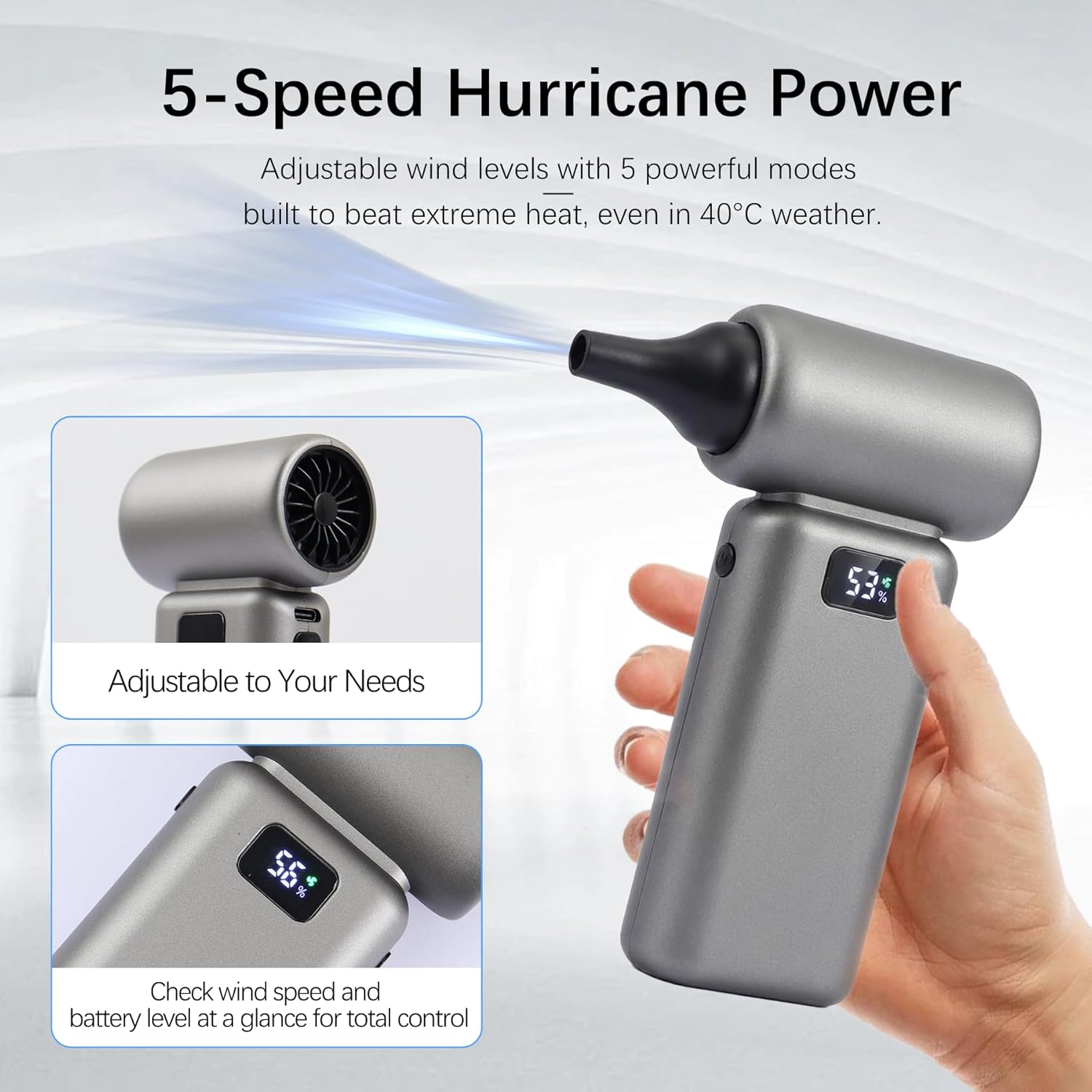 Air Duster – 100000RPM Cordless Violent Fan Blower with 5-Speed Settings, Fast Charging, Brushless Motor, Dust Removal for Car, PC, Keyboard, Home, Outdoor Use