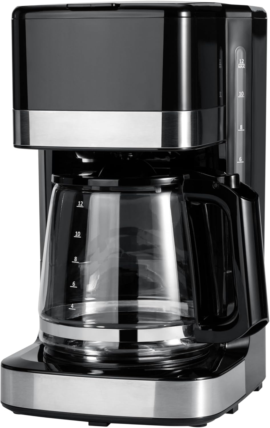 12 Cup Drip Coffee Maker, Coffee Machine with Glass Coffee Pot (1.9 Qt), Auto Shut-off, Auto Pause, Removable Filter Basket, Black & Silver